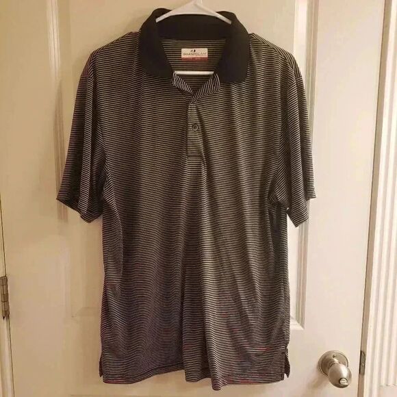 Grand Slam Golf Men's Black/White Striped Short Sleeve Polo Shirt - Picture 2 of 9
